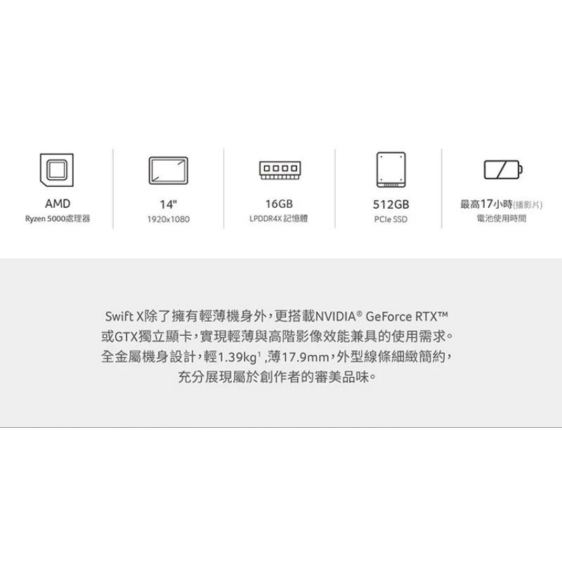 Acer Swift X 14 輕薄高效能筆電-細節圖6