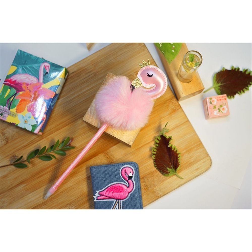 🎀紅鶴大顆毛球澎澎筆 動物園明星 Flamingo Pom-Pom Pen辦公室療癒舒壓 親子生日聖誕禮-細節圖2