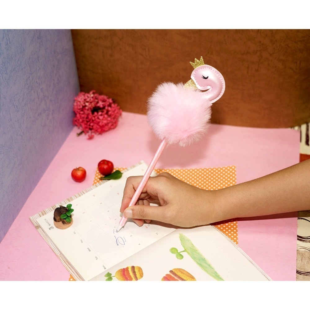 🎀紅鶴大顆毛球澎澎筆 動物園明星 Flamingo Pom-Pom Pen辦公室療癒舒壓 親子生日聖誕禮-細節圖3