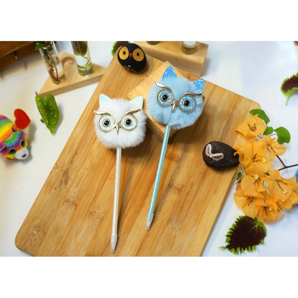 🎀可愛動物大顆毛球澎澎筆Pom-Pom Pen 動物園明星 兔子 紅鶴 貓頭鷹 親子兒童 生日聖誕禮 療癒文具-細節圖4