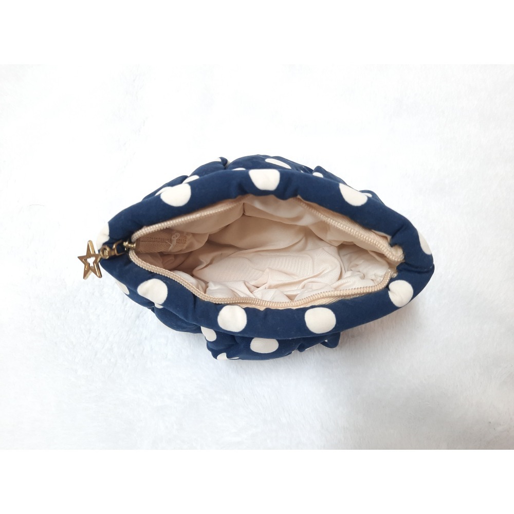 日系圓點胖胖零錢包 深藍色 小物收納包 復古 可愛-細節圖2