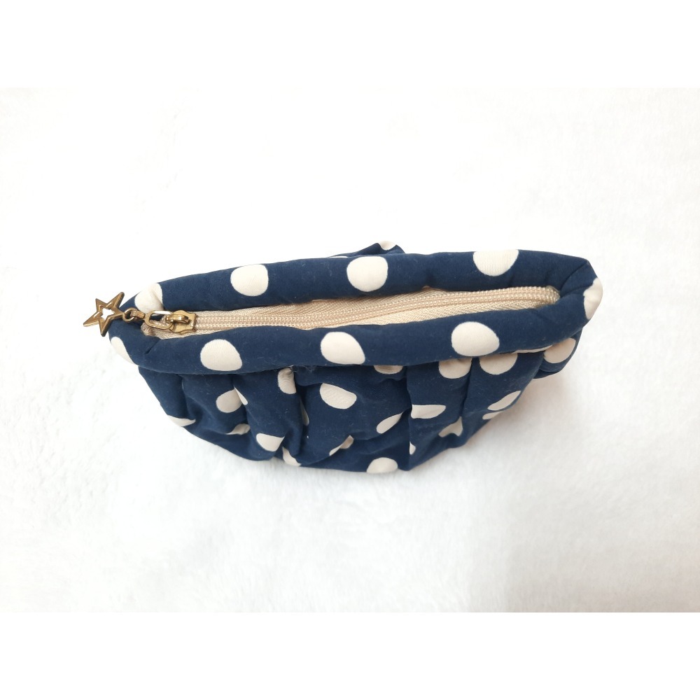 日系圓點胖胖零錢包 深藍色 小物收納包 復古 可愛-細節圖3