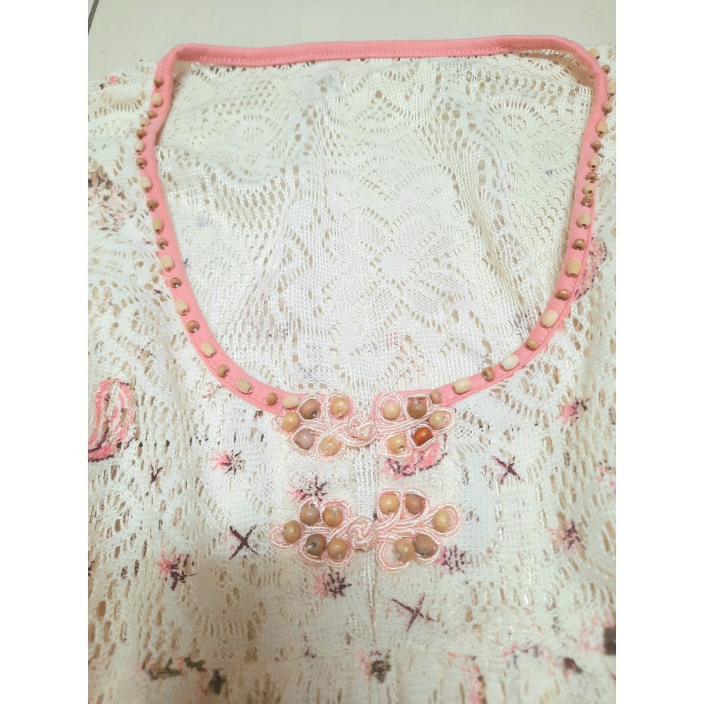 二手出清 蕾絲透膚上衣罩衫＋皺皺裙中長裙  SIZE F -細節圖2