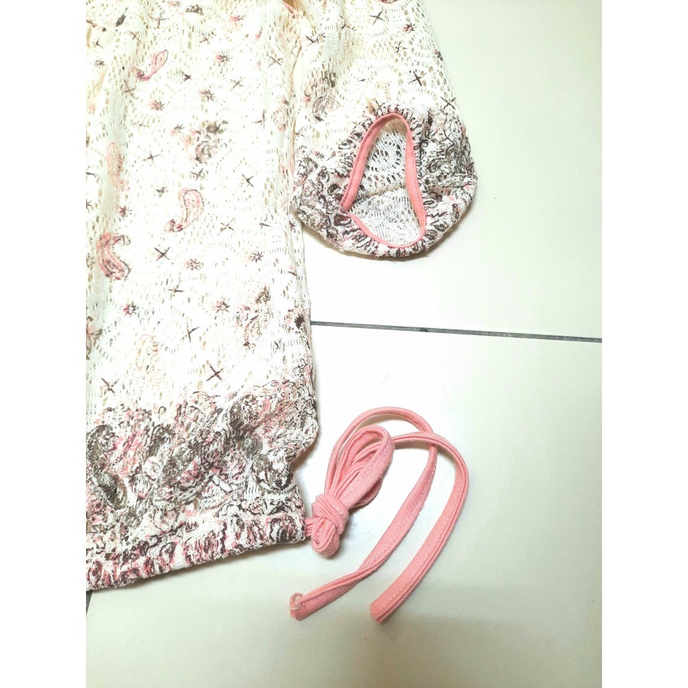 二手出清 蕾絲透膚上衣罩衫＋皺皺裙中長裙  SIZE F -細節圖3