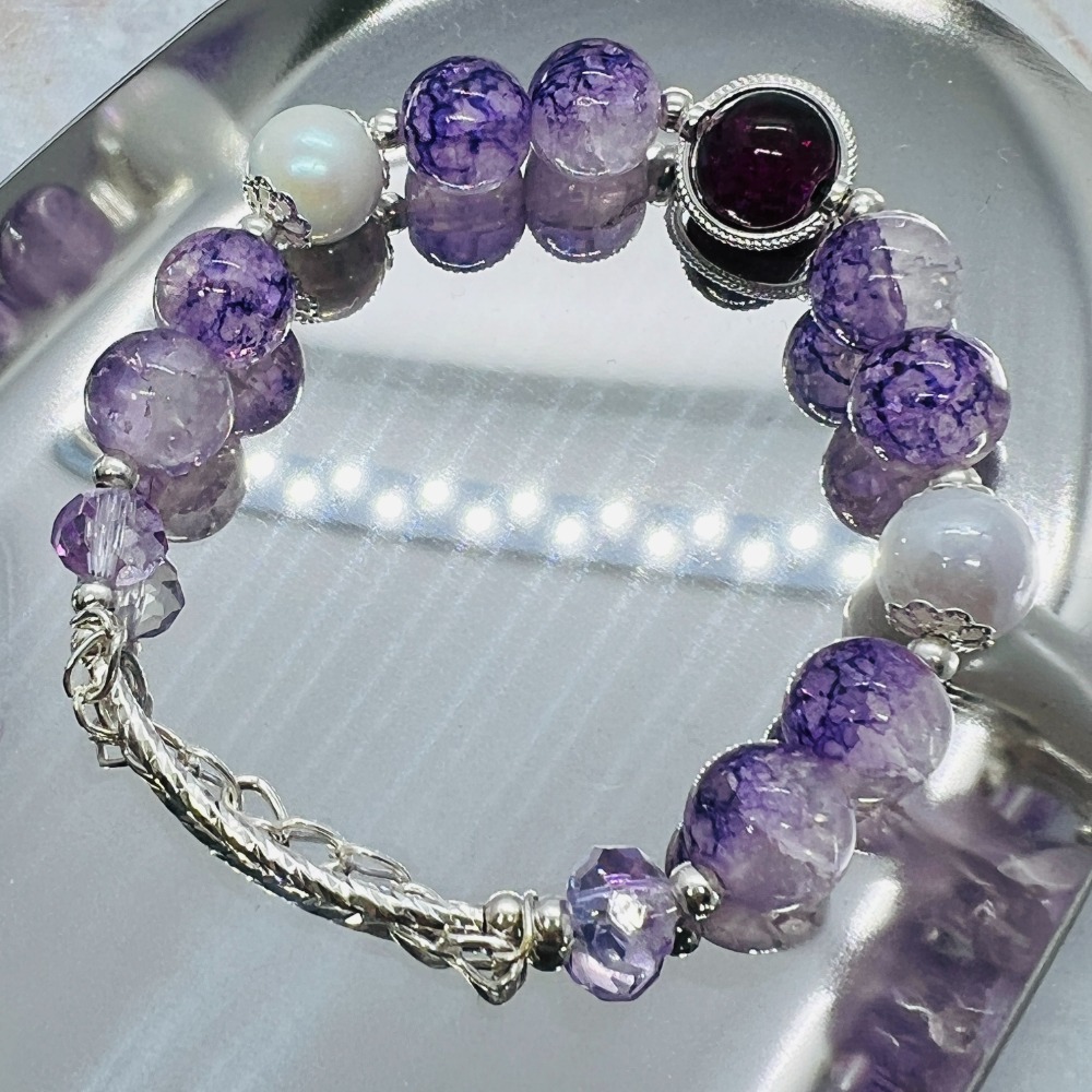 🌹琉璃時光手作工坊🌹 【紫羅蘭】原創琉璃手鏈 琉璃珠 爆裂珠 爆花珠 冰裂珠-細節圖2