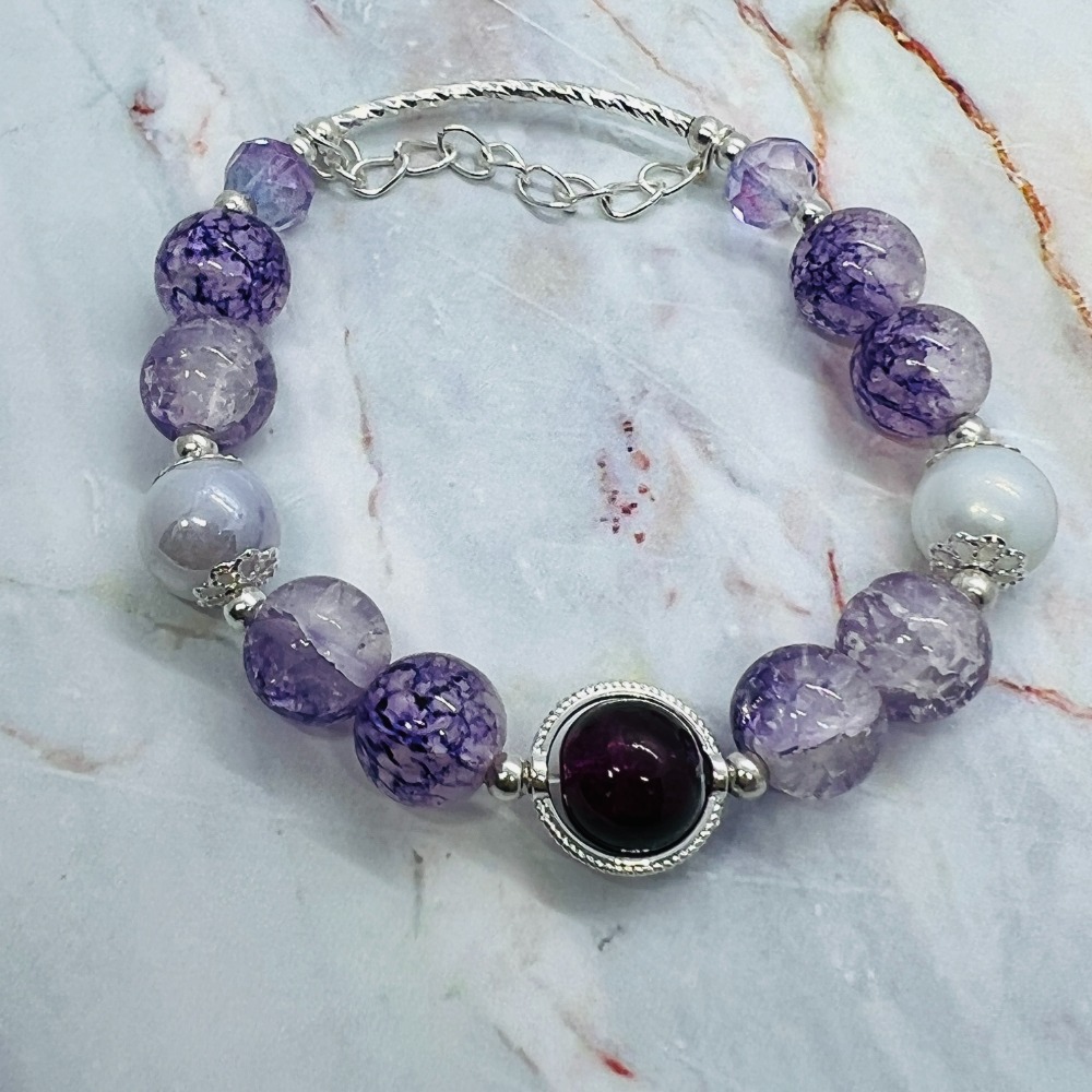 🌹琉璃時光手作工坊🌹 【紫羅蘭】原創琉璃手鏈 琉璃珠 爆裂珠 爆花珠 冰裂珠-細節圖3