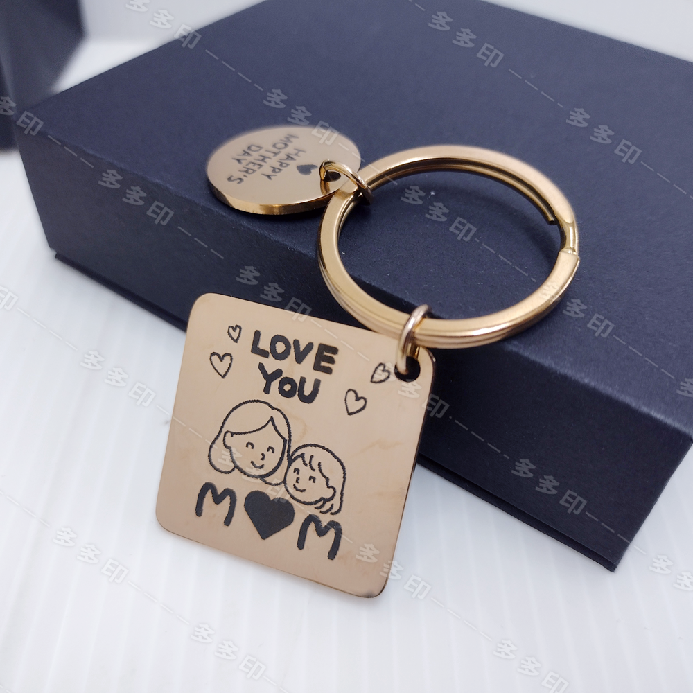 多多印 客製化 雷射雕刻正方形吊墜金屬鑰匙圈 雷雕不鏽鋼鑰匙圈 情人節 生日 畢業禮物節日紀念品 來圖訂做 婚禮小物訂製-細節圖4