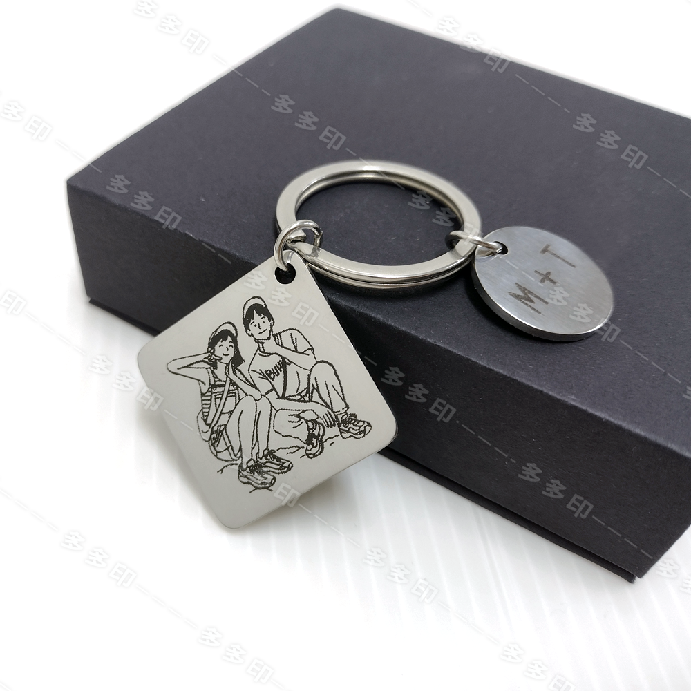 多多印 客製化 雷射雕刻正方形吊墜金屬鑰匙圈 雷雕不鏽鋼鑰匙圈 情人節 生日 畢業禮物節日紀念品 來圖訂做 婚禮小物訂製-細節圖5