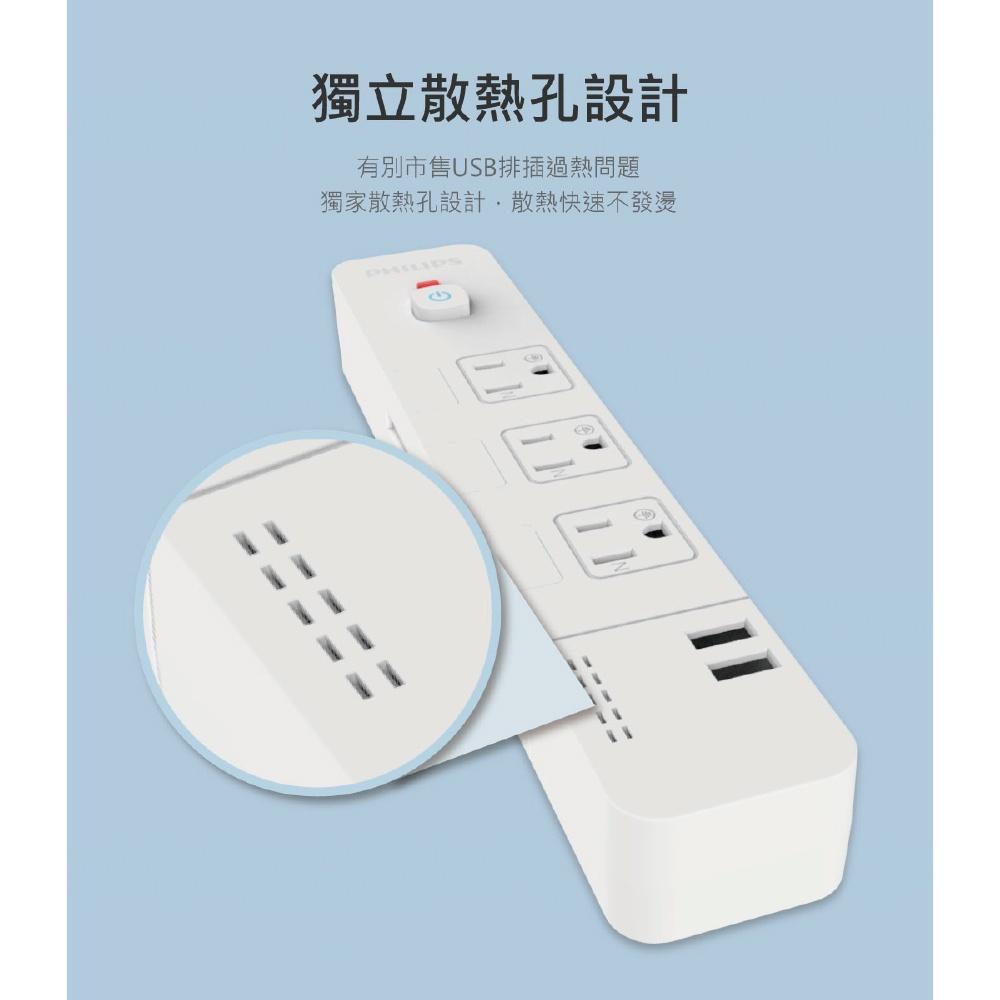 PHILIPS飛利浦 5切8座/5開8插 1.8M 電源延長線/電源分接器/延長線 CHP3780-細節圖8