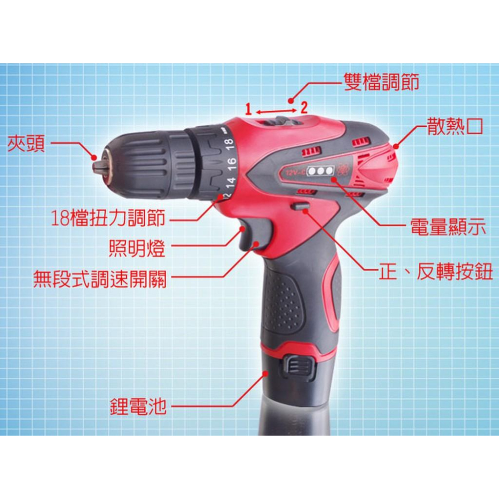 wepon 12V鋰電充電式電鑽/起子機-細節圖3