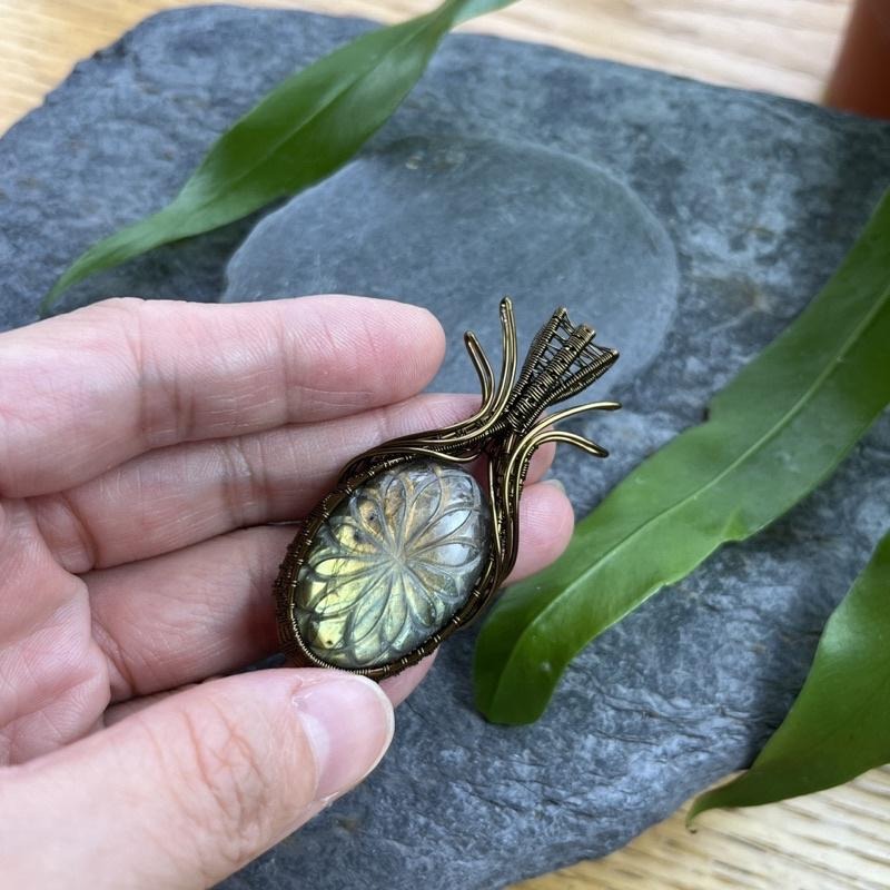 CW-15 手工雕刻拉長石藝術銅線編織項鍊-細節圖2