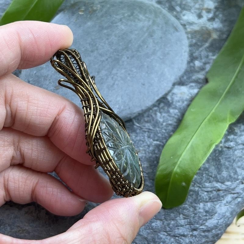 CW-15 手工雕刻拉長石藝術銅線編織項鍊-細節圖4