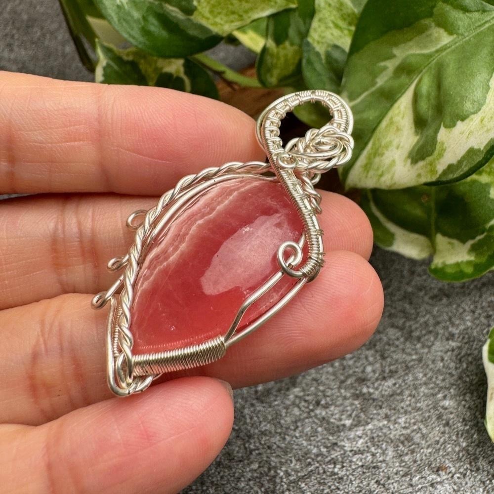 CW-29 菱錳礦/紅紋石 藝術銅線編織項鍊-細節圖2