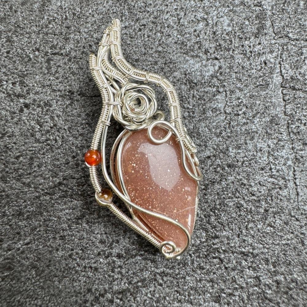 CW-32 橘色月光石/橘月光 藝術銅線編織項鍊-細節圖2