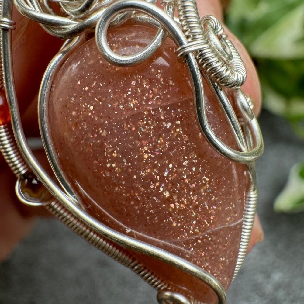 CW-32 橘色月光石/橘月光 藝術銅線編織項鍊-細節圖3