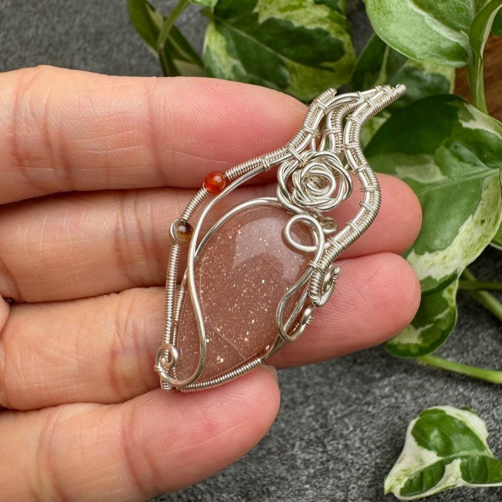 CW-32 橘色月光石/橘月光 藝術銅線編織項鍊-細節圖4