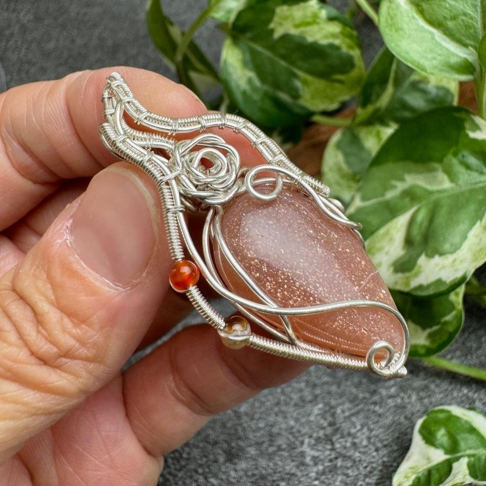 CW-32 橘色月光石/橘月光 藝術銅線編織項鍊-細節圖5