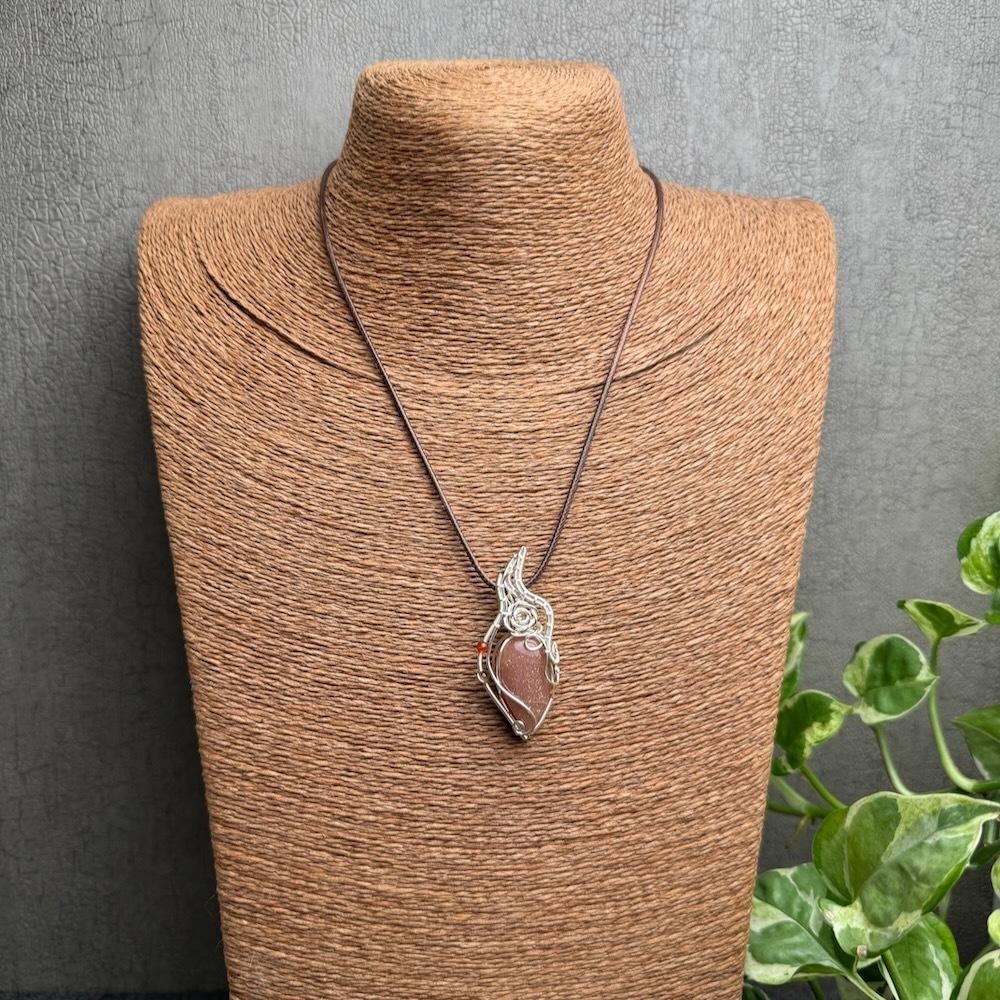 CW-32 橘色月光石/橘月光 藝術銅線編織項鍊-細節圖6