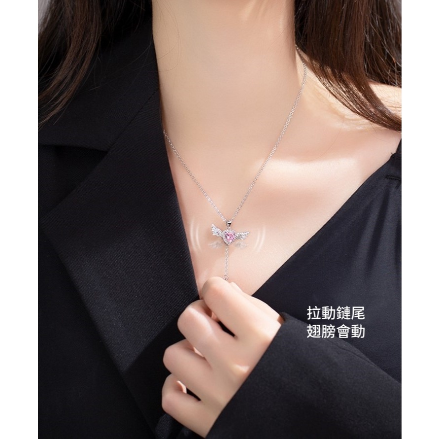 《Uni首飾 》翅膀水鑽版 ins 邱比特之心 粉鑽 愛心 天使 項鍊 日本風 韓風 桃花 可愛 OL 制服-細節圖8