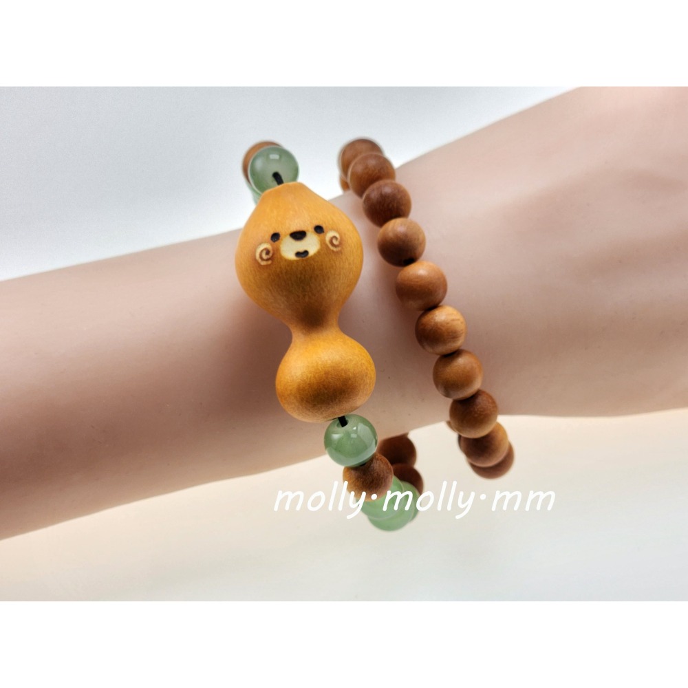 ♥茉茉跟雲♥～【小熊迷你小葫蘆花梨木雙圈手串】～小熊葫蘆 手鍊 手串 手環 阿拉善 黑悟空 檀木 香水 手鐲 佘太翠-細節圖3
