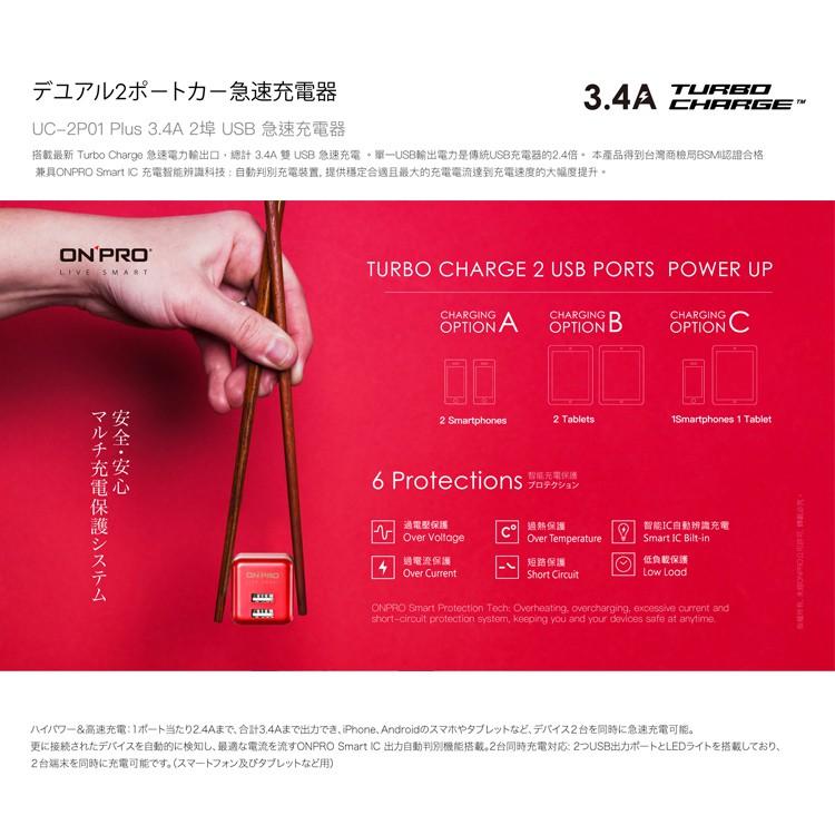 ONPRO 第二代 UC-2P01 Plus 3.4A 超急速充電 超迷你 折疊式 支援 2.4A 充電器 旅充頭-細節圖2