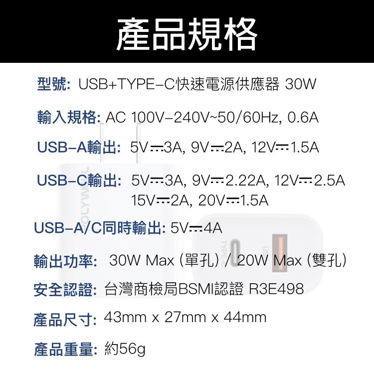 GaN 氮化鎵 PD雙孔快充頭 30W Type-C充電器 豆腐頭 旅充 電源供應器 iPhone 充電頭 快充頭-細節圖8
