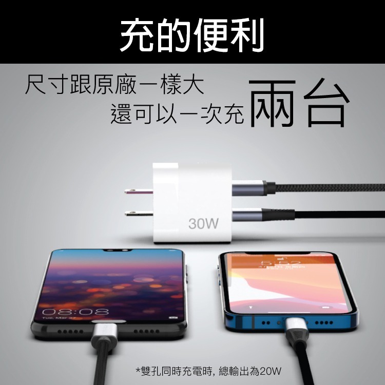 GaN 氮化鎵 PD雙孔快充頭 30W Type-C充電器 豆腐頭 旅充 電源供應器 iPhone 充電頭 快充頭-細節圖4