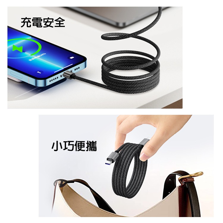 磁吸充電線 Type-C PD 快充 編織充電線 編織線 PD快充 自捲收納 防纏繞 高速傳輸 耐拉 充電線 快充線-細節圖7