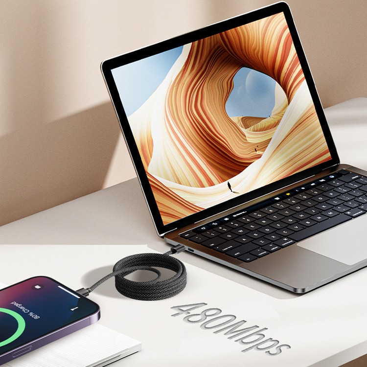 磁吸充電線 Type-C PD 快充 編織充電線 編織線 PD快充 自捲收納 防纏繞 高速傳輸 耐拉 充電線 快充線-細節圖9