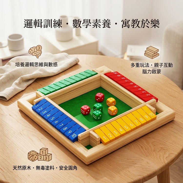 木質翻牌 骰子 桌遊 四人對戰 邏輯思考 數學 親子桌遊 兒童益智玩具 數字翻牌 遊戲 派對桌遊 兒童玩具 數字翻牌遊戲-細節圖2
