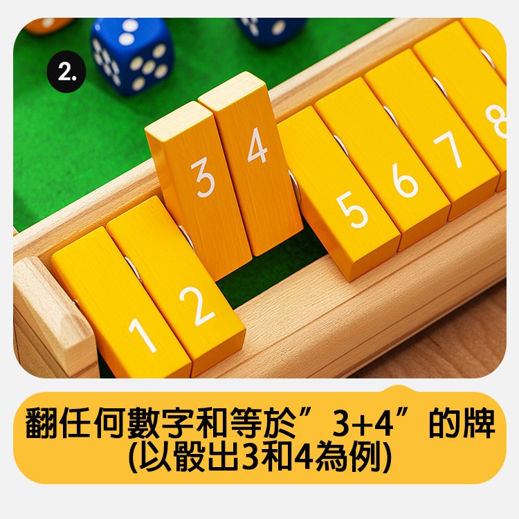 木質翻牌 骰子 桌遊 四人對戰 邏輯思考 數學 親子桌遊 兒童益智玩具 數字翻牌 遊戲 派對桌遊 兒童玩具 數字翻牌遊戲-細節圖6