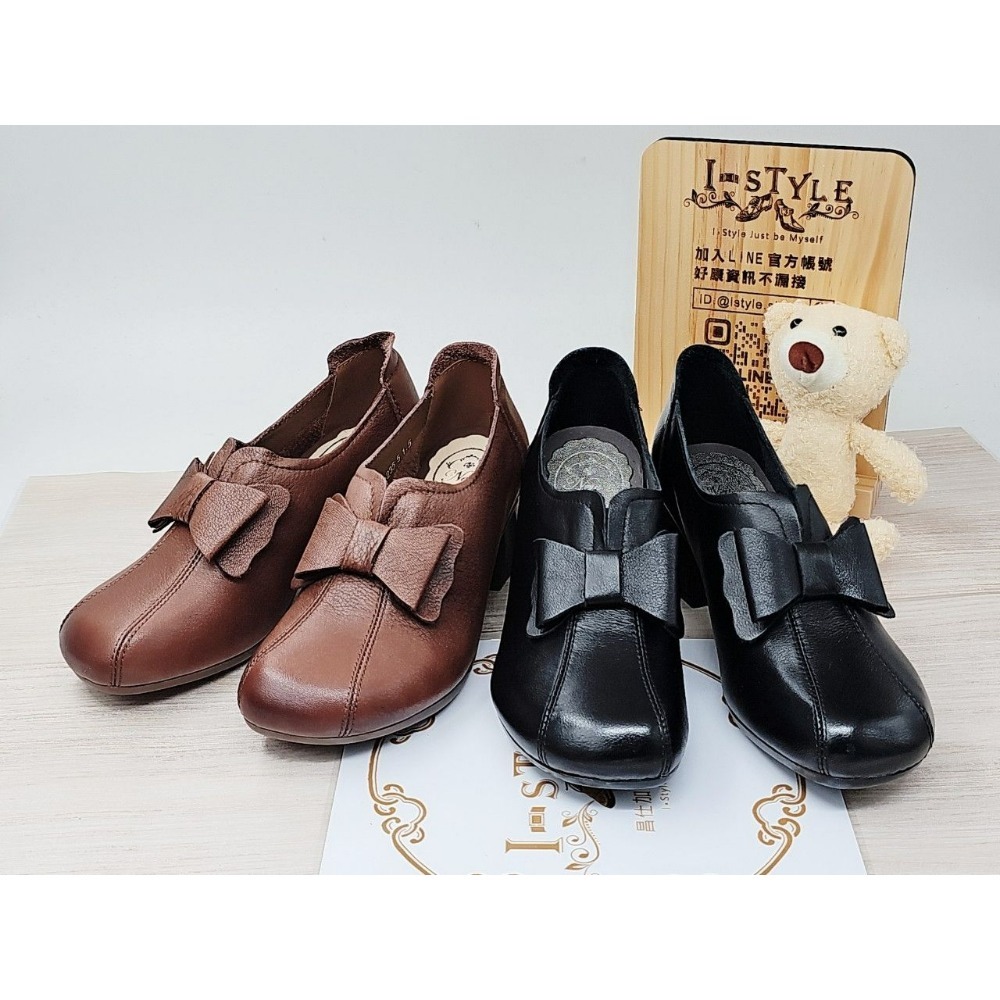 ♀️女：復古風大蝴蝶結粗跟踝靴/跟鞋（黑/咖）-細節圖2