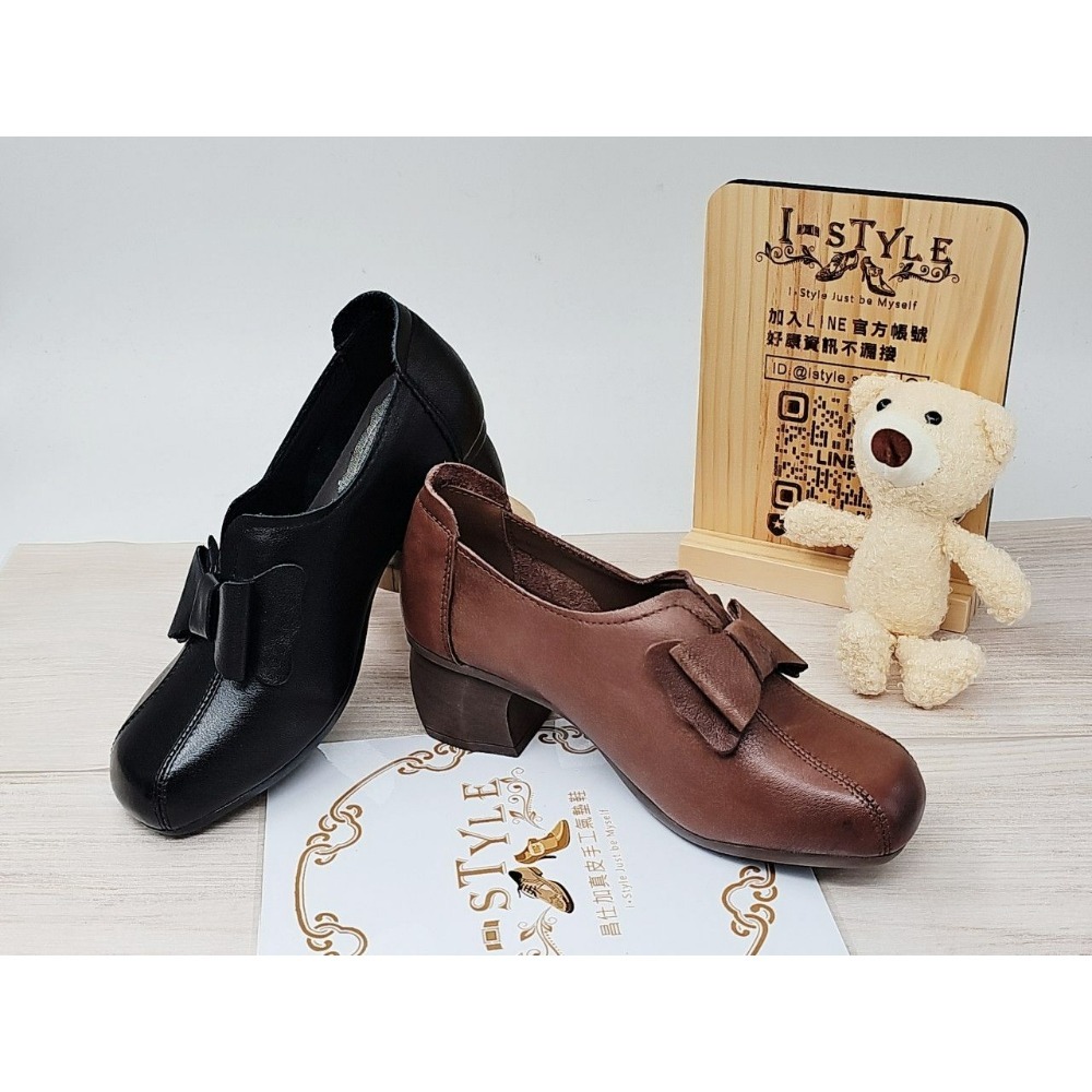 ♀️女：復古風大蝴蝶結粗跟踝靴/跟鞋（黑/咖）-細節圖3