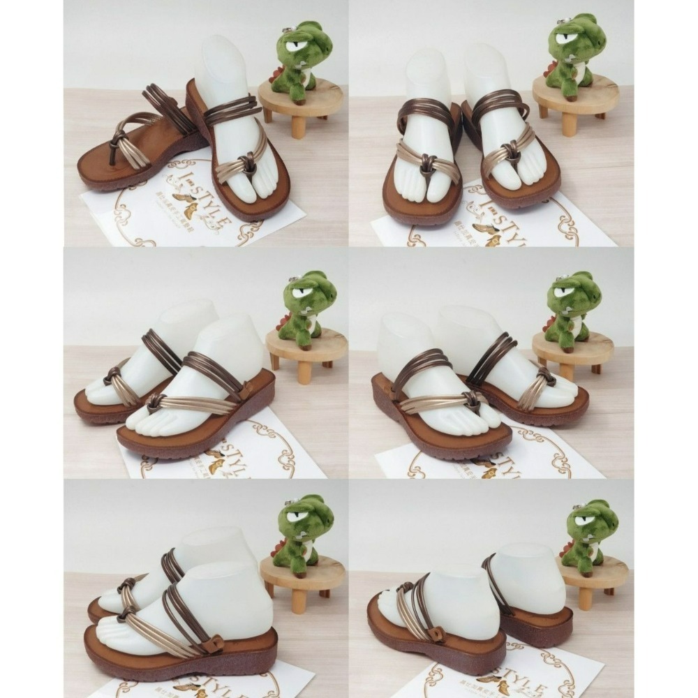 ♀️女：手工苯染頭層牛皮時尚夾腳厚底拖鞋（紅蠟/咖金）-細節圖7