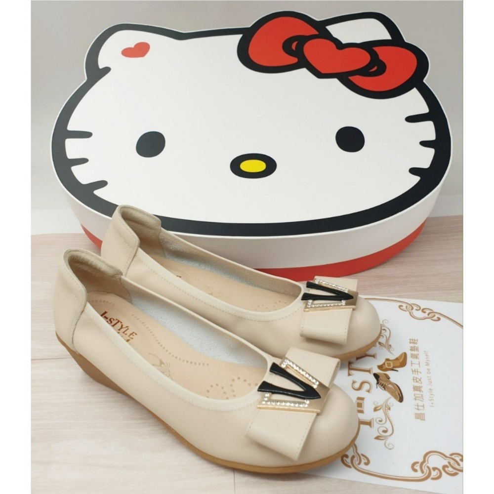 ♀️女：MIT-全皮雙V蝴蝶結氣墊楔形娃娃鞋（黑/杏）-細節圖6