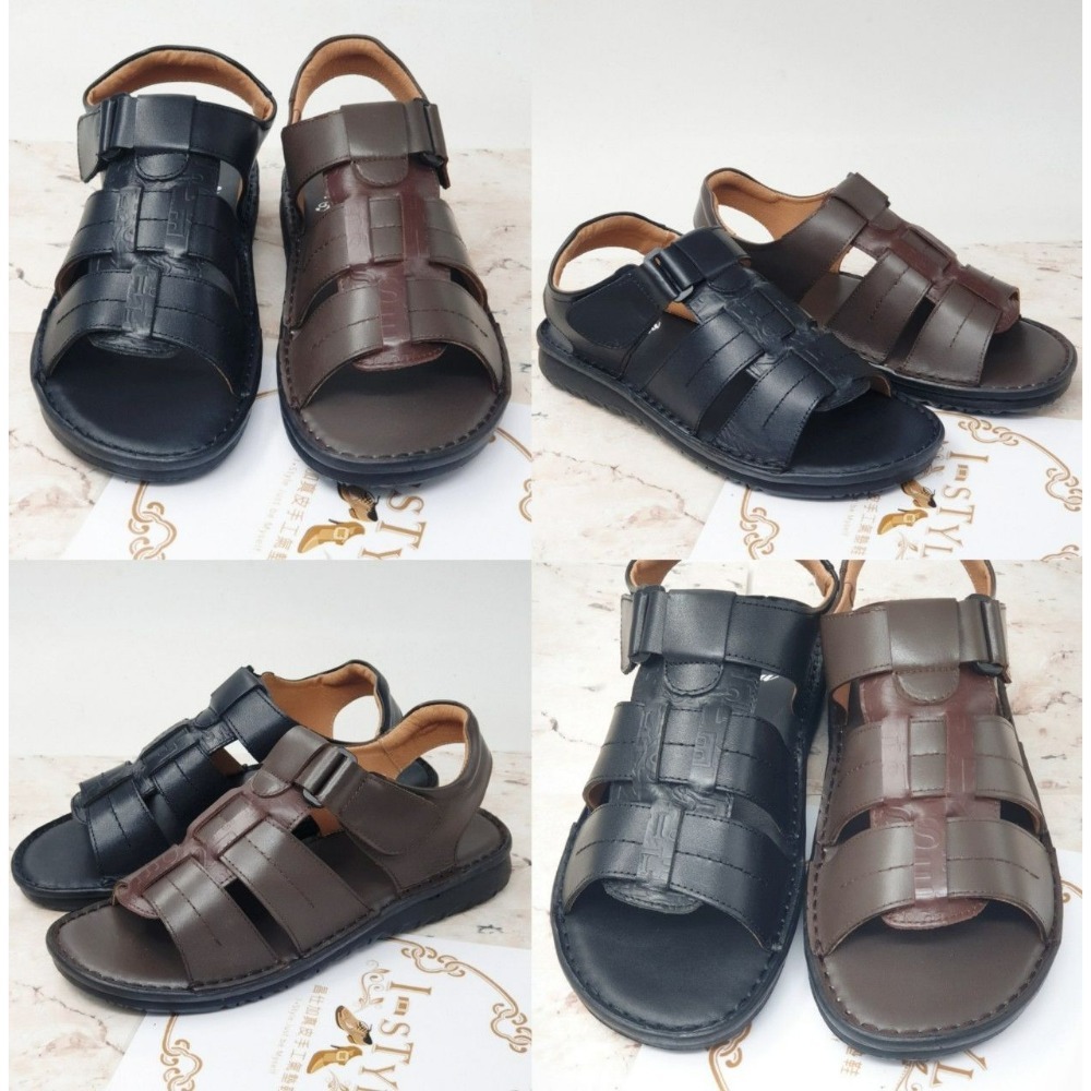 ♂️男：MIT-手縫寬楦厚底氣墊涼鞋（黑/咖）-細節圖3