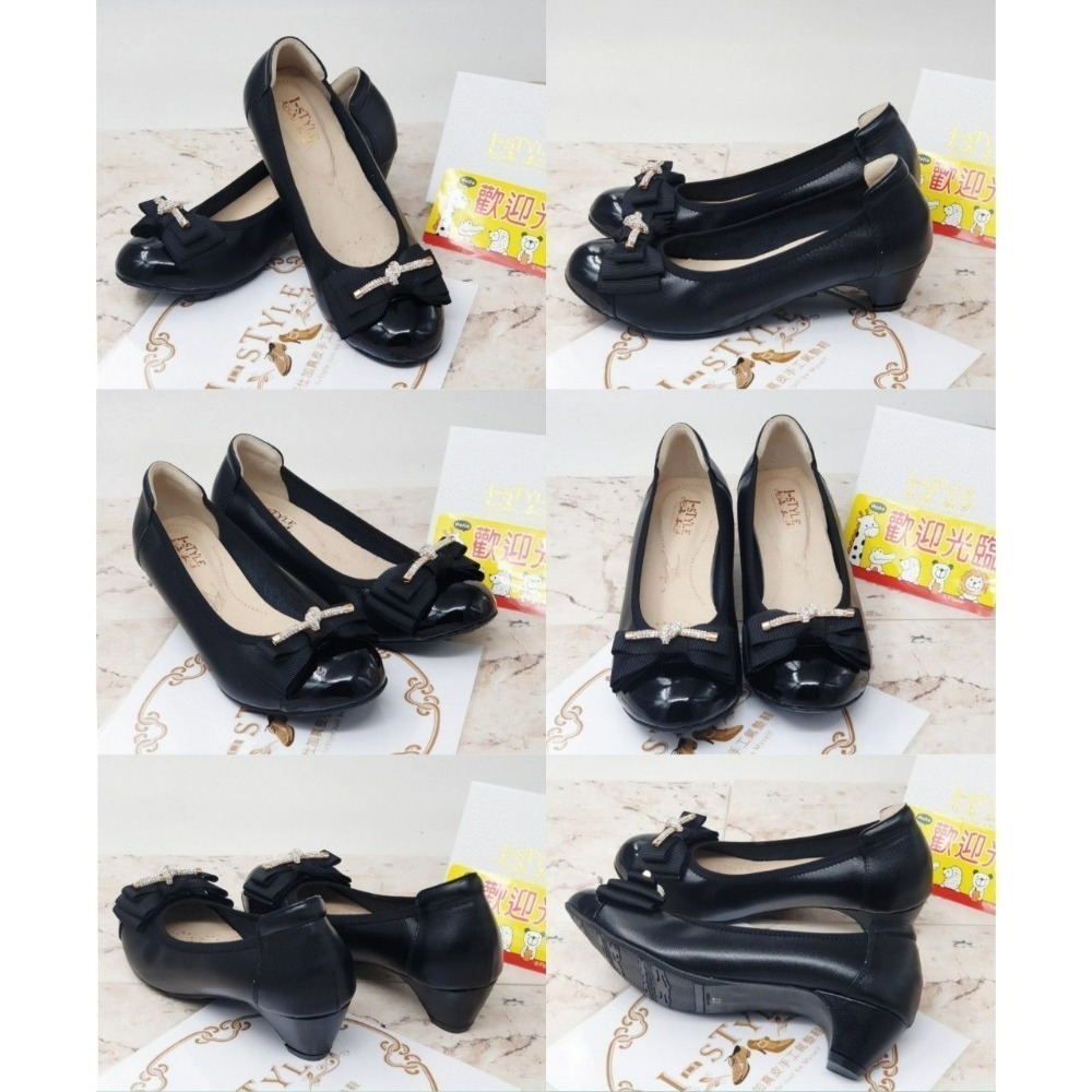 ♀️女：MIT精品-真皮立體鑽蝴蝶結低跟淑女鞋（黑/粉）-細節圖7