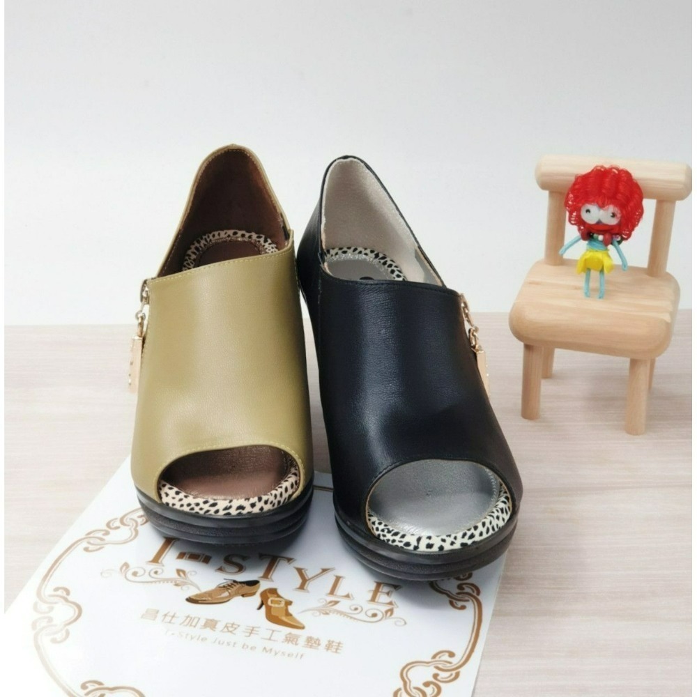 ♀女：MIT手工-小羊皮斜口挑高魚口鞋（黑/芥末黃）-細節圖2