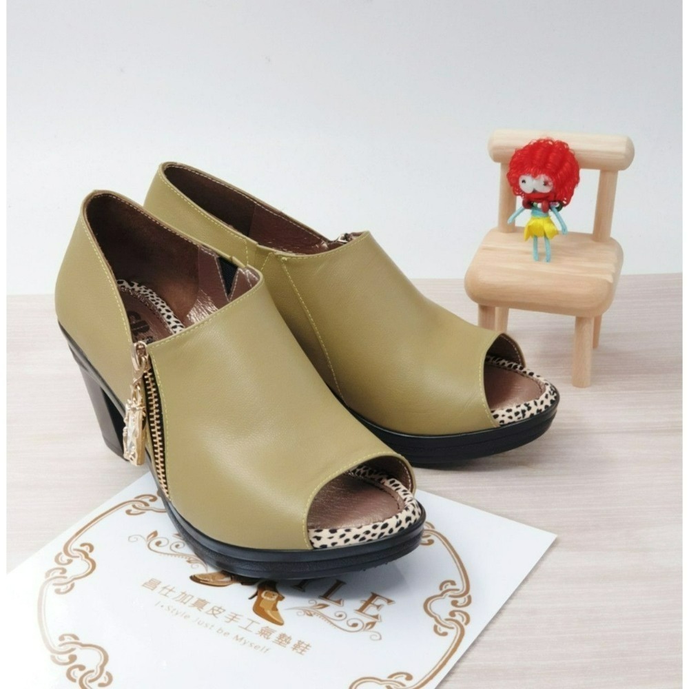 ♀女：MIT手工-小羊皮斜口挑高魚口鞋（黑/芥末黃）-細節圖4