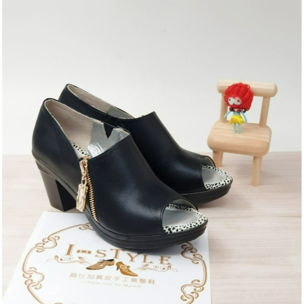 ♀女：MIT手工-小羊皮斜口挑高魚口鞋（黑/芥末黃）-細節圖6