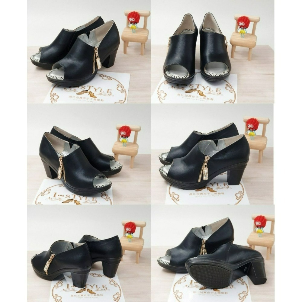 ♀女：MIT手工-小羊皮斜口挑高魚口鞋（黑/芥末黃）-細節圖7