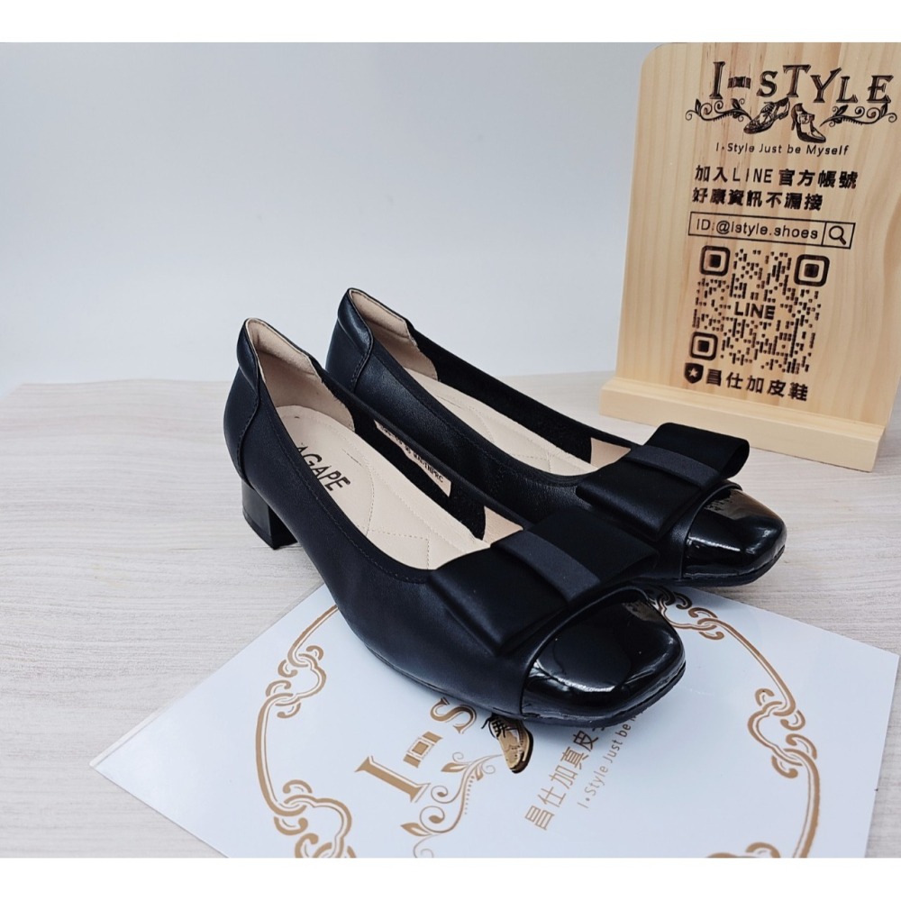 ♀️女：氣質百搭蝴蝶結方楦粗跟鞋(黑)-細節圖3
