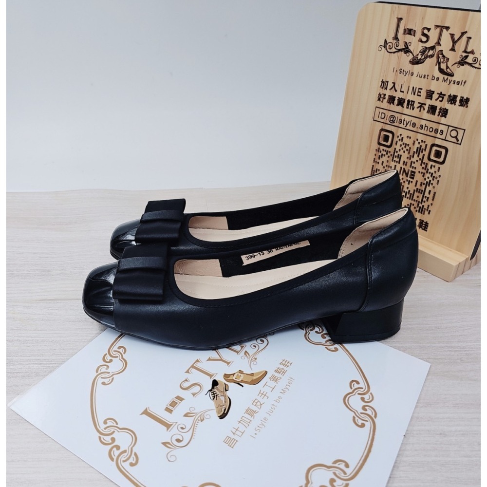 ♀️女：氣質百搭蝴蝶結方楦粗跟鞋(黑)-細節圖4