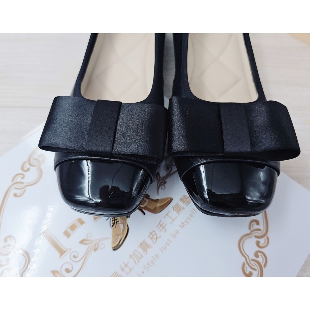 ♀️女：氣質百搭蝴蝶結方楦粗跟鞋(黑)-細節圖6