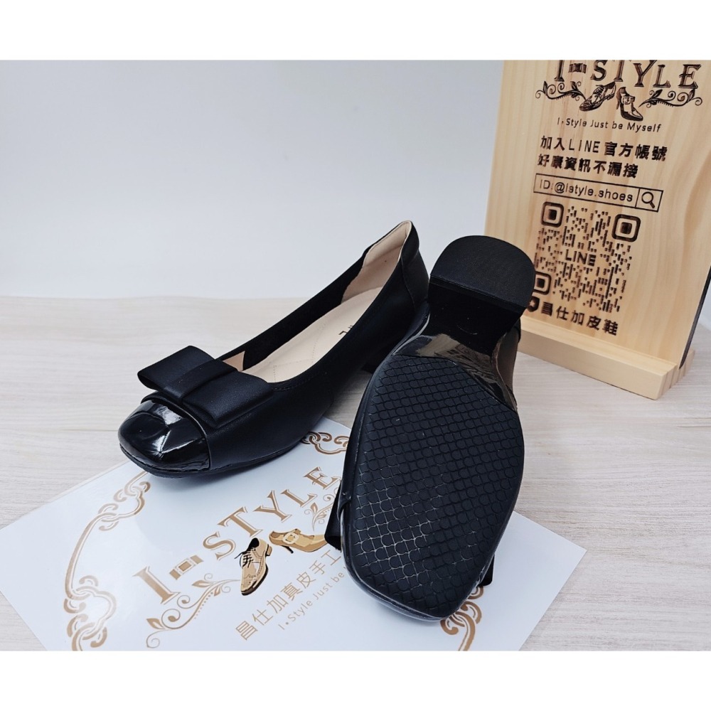 ♀️女：氣質百搭蝴蝶結方楦粗跟鞋(黑)-細節圖8