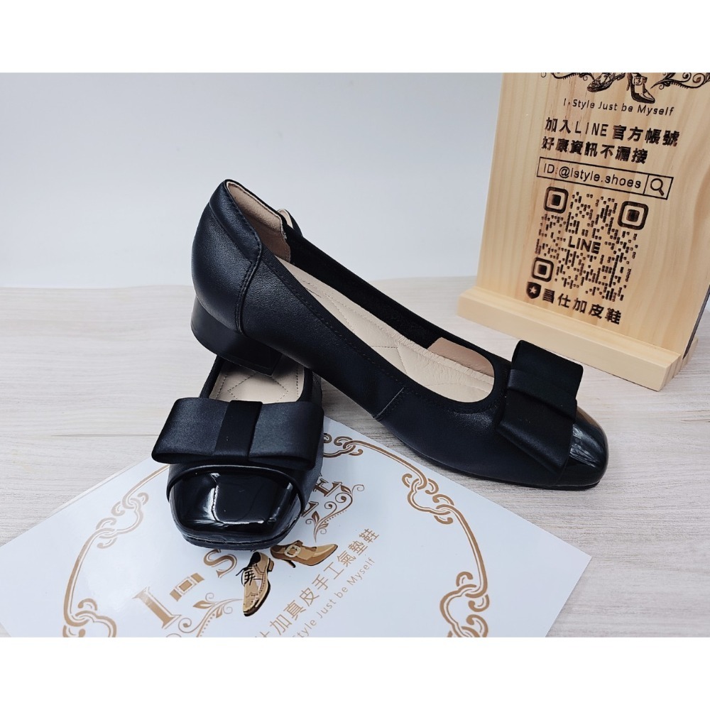 ♀️女：氣質百搭蝴蝶結方楦粗跟鞋(黑)-規格圖8