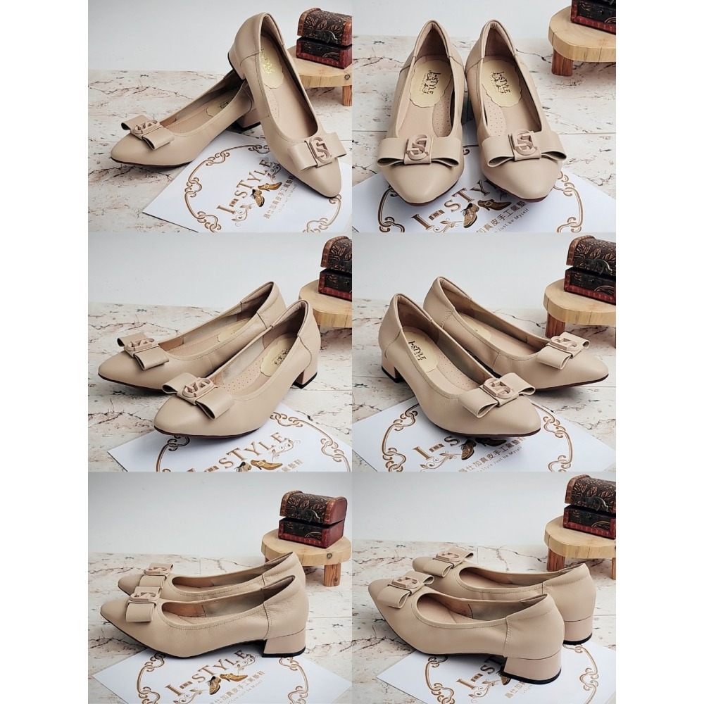 ♀️女：優雅每一步-蝴蝶結尖頭粗跟鞋(杏/黑)-細節圖5