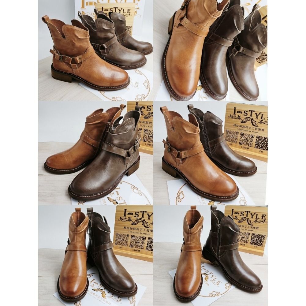 ♀️女：復古拋色頭層本染蠟皮短靴(卡其/棕)-細節圖3