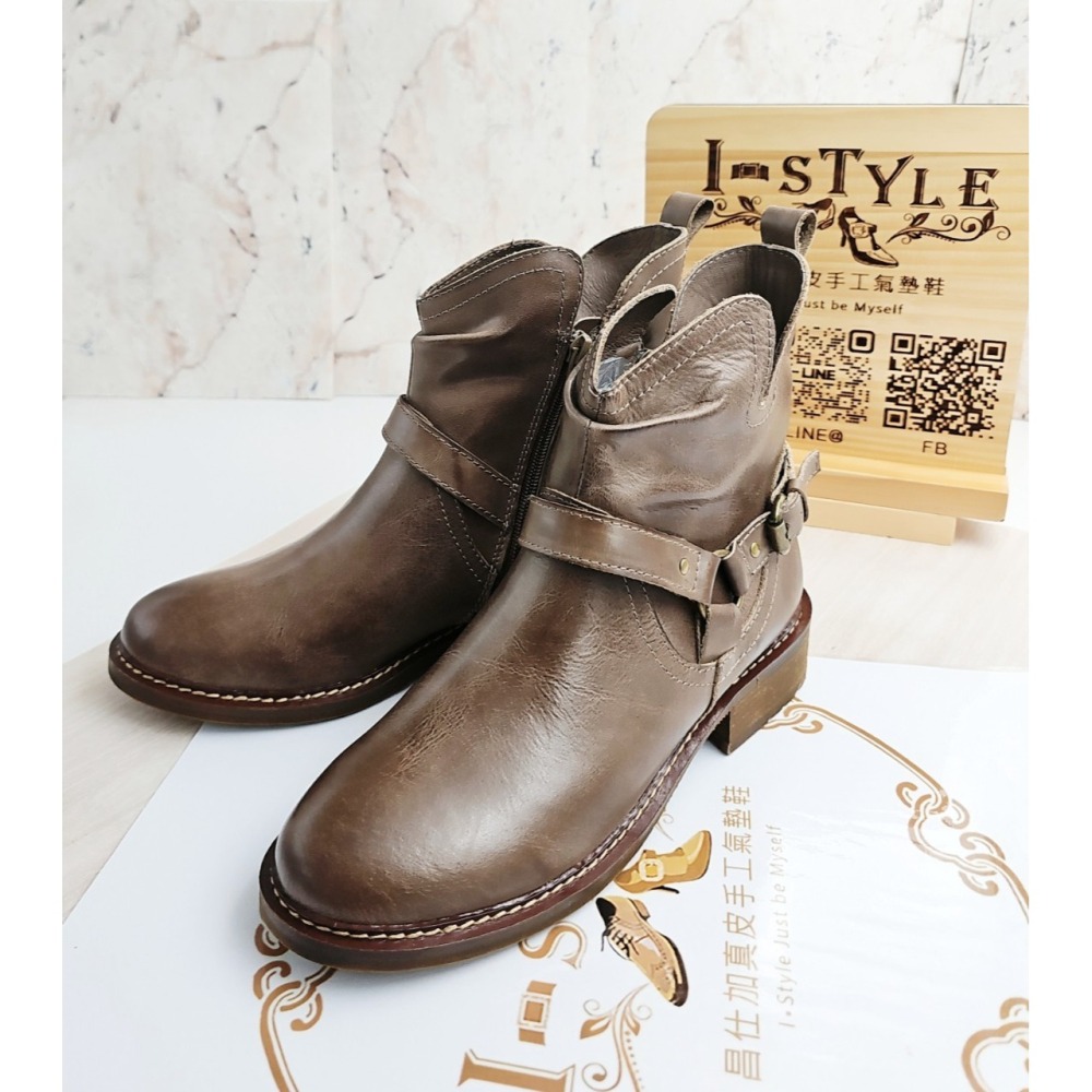 ♀️女：復古拋色頭層本染蠟皮短靴(卡其/棕)-細節圖4