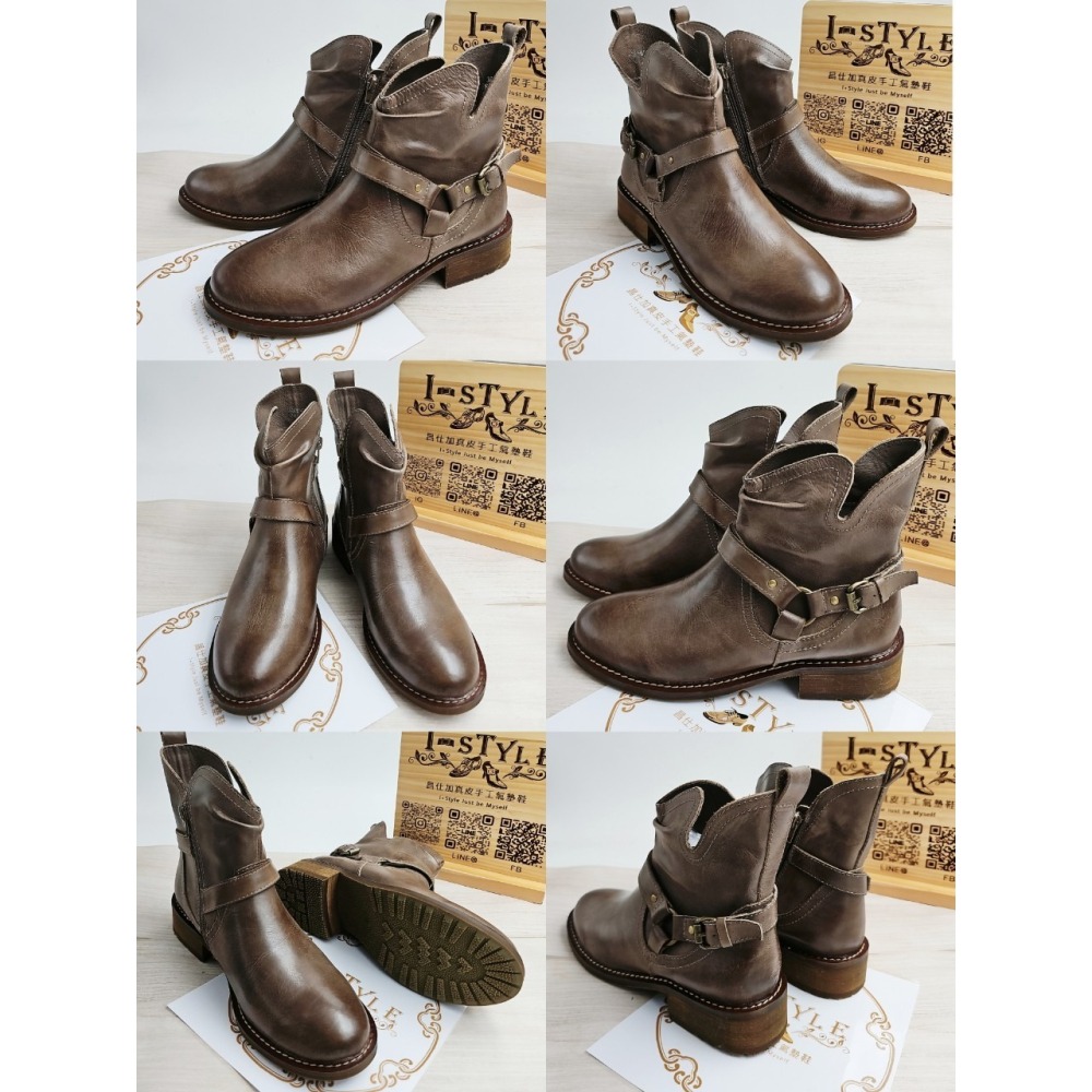 ♀️女：復古拋色頭層本染蠟皮短靴(卡其/棕)-細節圖7